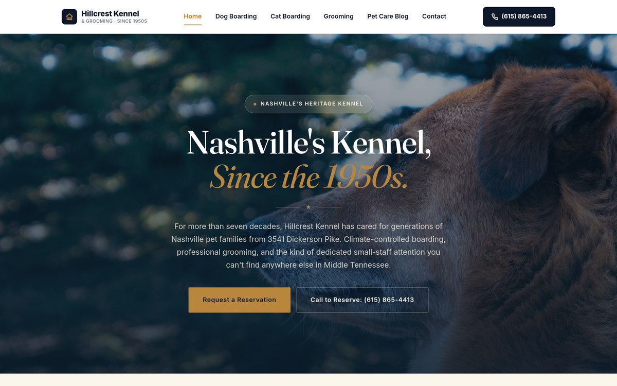 Hillcrest Kennel and Grooming website